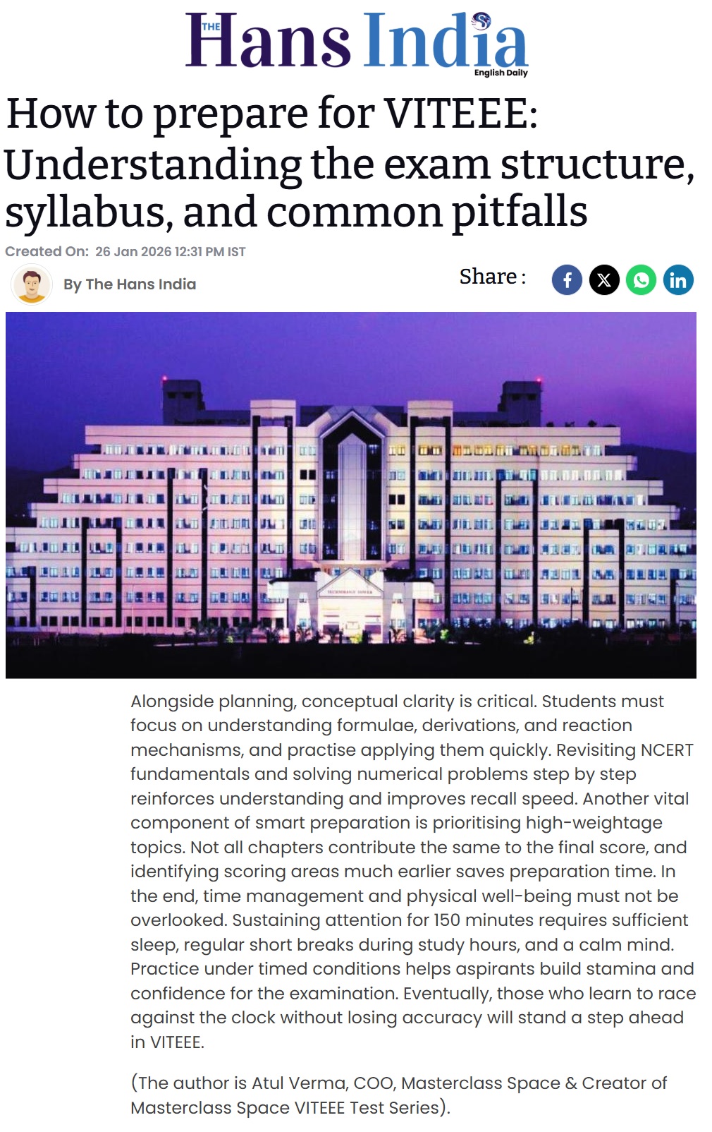 VITEEE 2026 MCS The Hans India