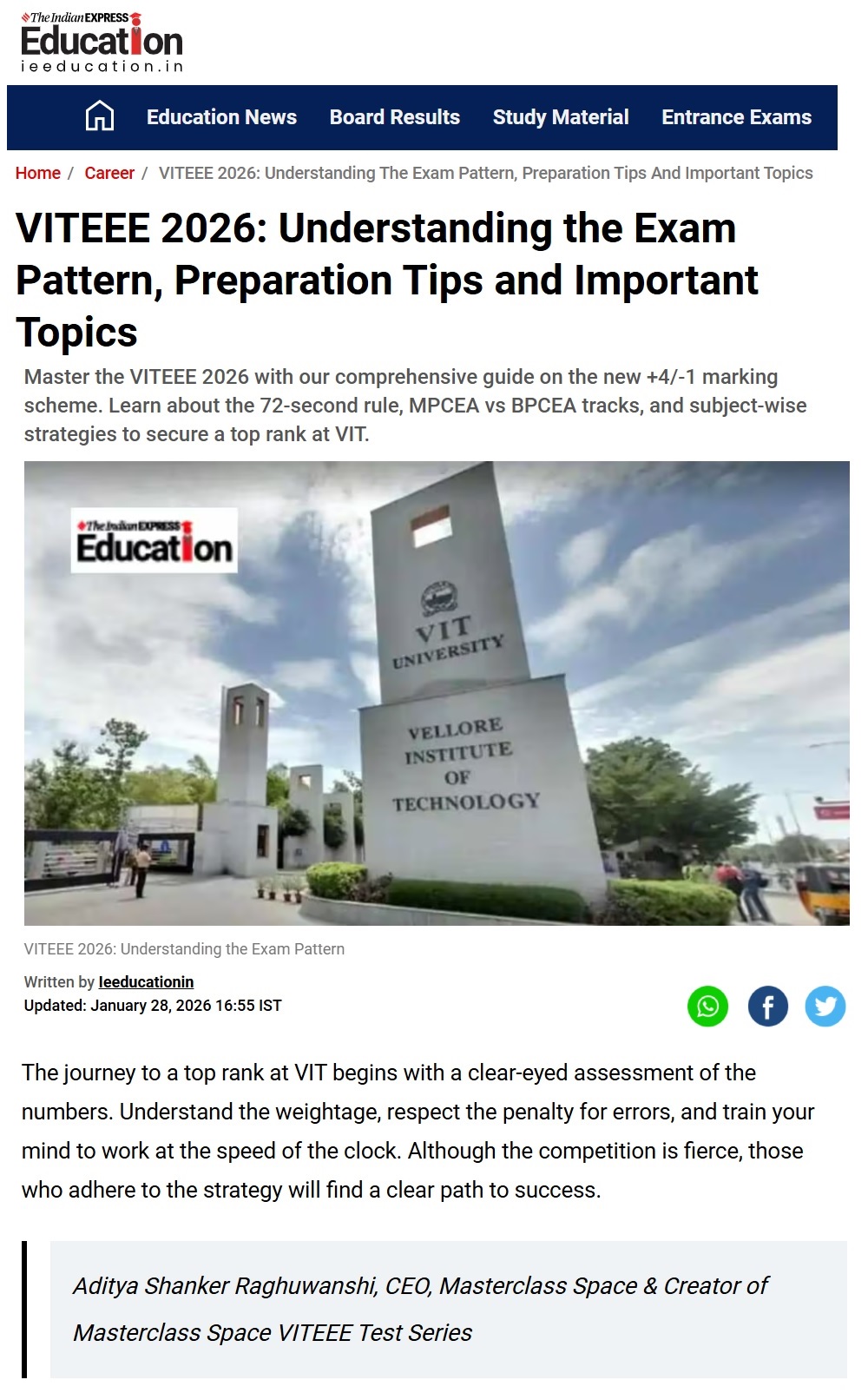 VITEEE 2026 MCS Indian Express